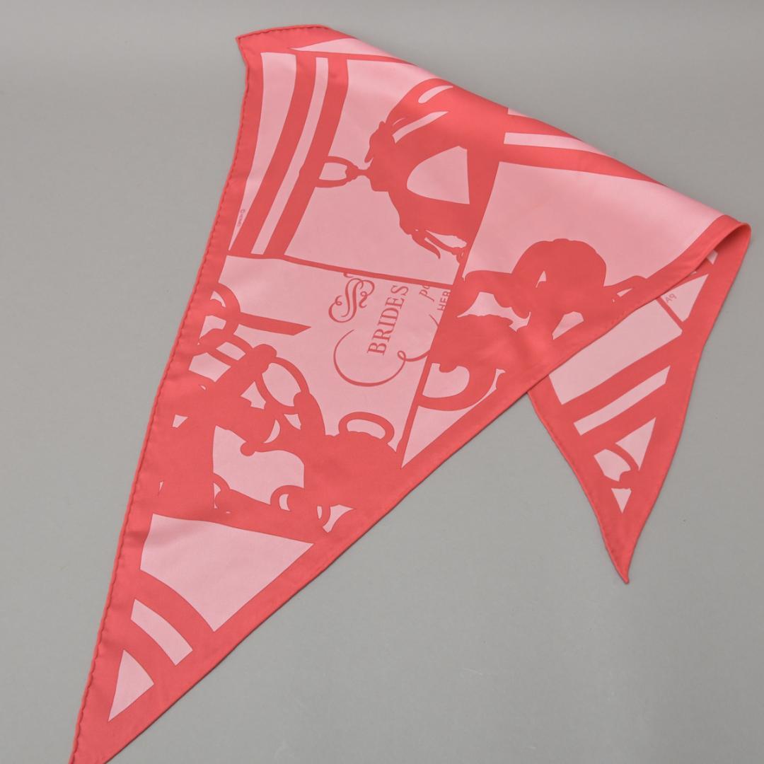 Hermes Pointe Triangle Scarf Ribbon Pink Red Silk — view 4