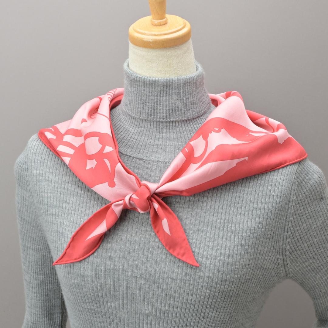 Hermes Pointe Triangle Scarf Ribbon Pink Red Silk — view 6