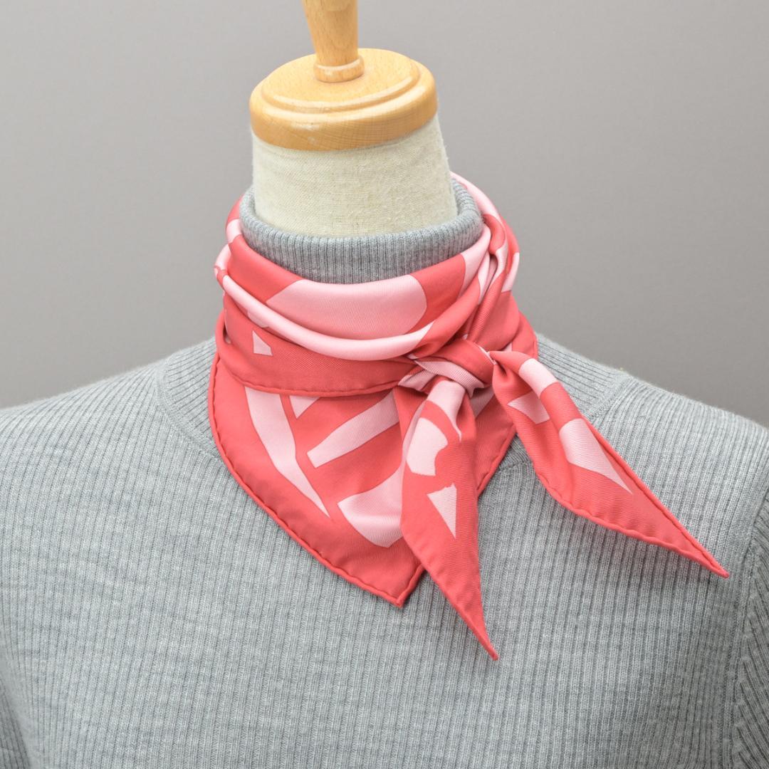 Hermes Pointe Triangle Scarf Ribbon Pink Red Silk — view 7