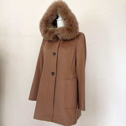 Max Mara Studio Hood with Fur Finest Wool Coat