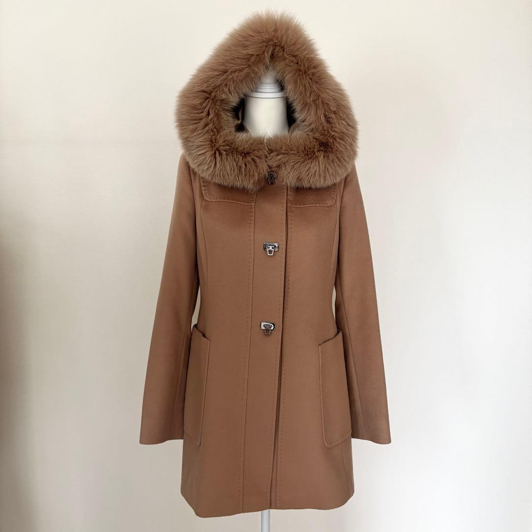 Max Mara Studio Hood with Fur Finest Wool Coat — view 2
