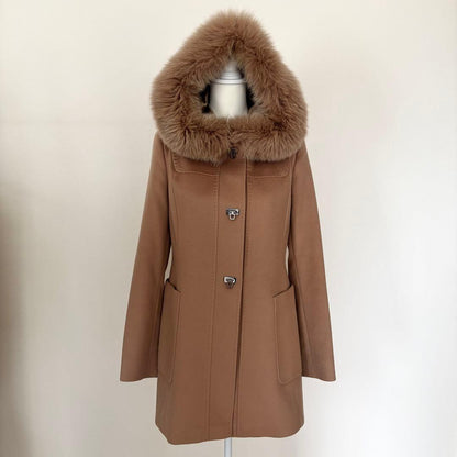 Max Mara Studio Hood with Fur Finest Wool Coat — view 2