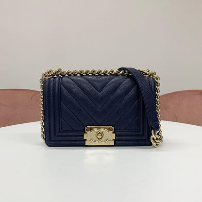 Chanel Boy 20 Caviar Leather CC Logo V-stitch Bag