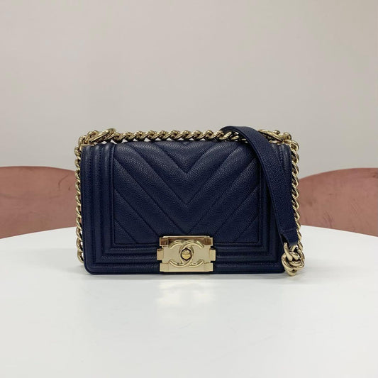 Chanel Boy 20 Caviar Leather CC Logo V-stitch Bag