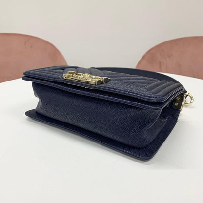 Chanel Boy 20 Caviar Leather CC Logo V-stitch Bag — view 4