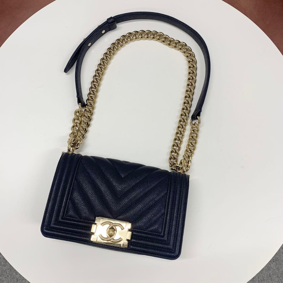 Chanel Boy 20 Caviar Leather CC Logo V-stitch Bag — view 5