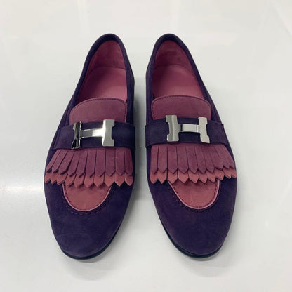 Hermes Royale Suede Hhardware Fringe Loafers Purple Pink