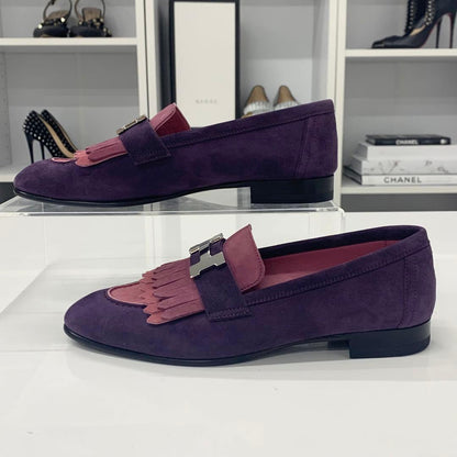 Hermes Royale Suede Hhardware Fringe Loafers Purple Pink