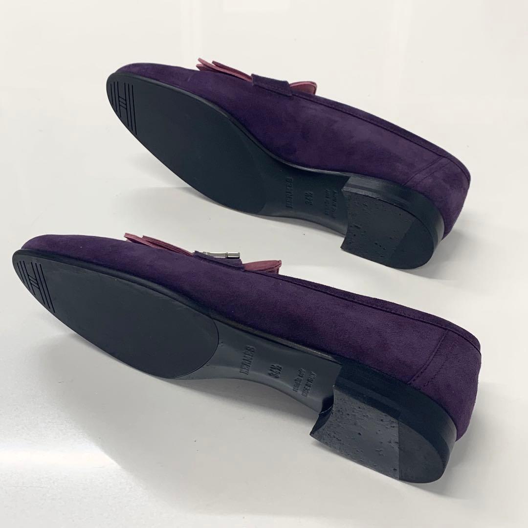 Hermes Royale Suede Hhardware Fringe Loafers Purple Pink