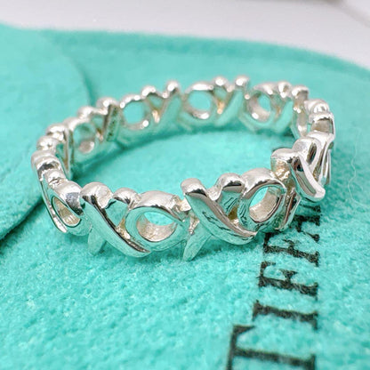 Tiffany & Co Love & Kiss Narrow Ring #10 925 Silver