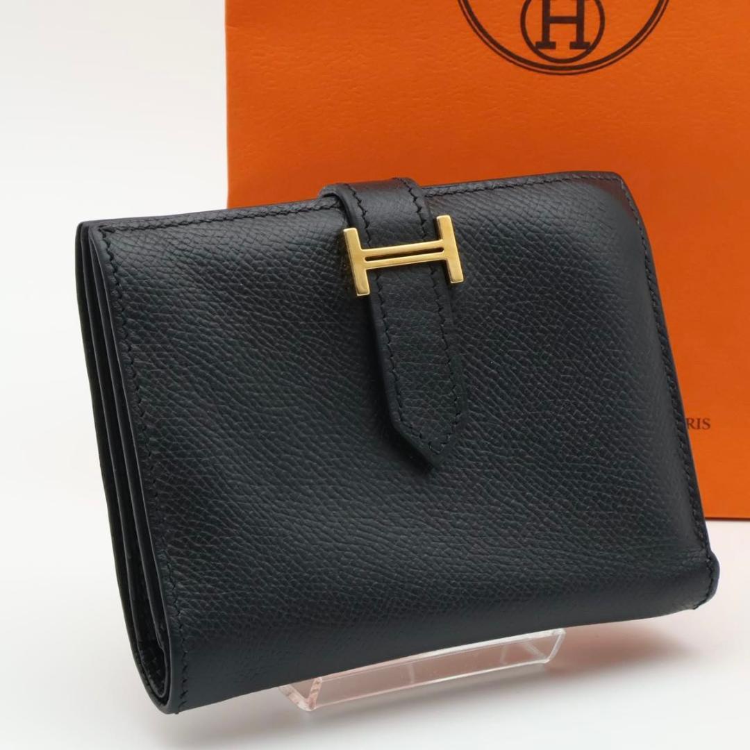 Hermes Bearn Compact Veau Epsom Bifold Wallet Black