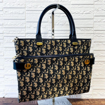 Dior Trotter Canvas Leather Hand Bag Navy