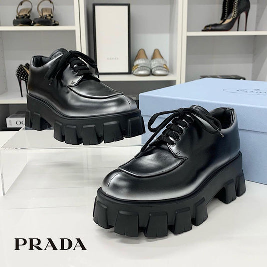 Prada Monolith Leather Logo Lace Up Shoes