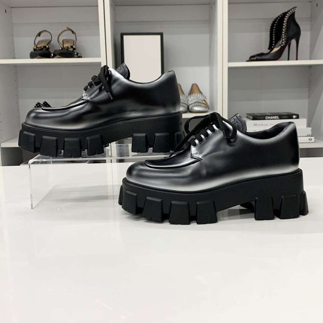 Prada Monolith Leather Logo Lace Up Shoes — view 2