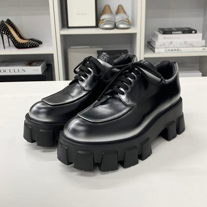 Prada Monolith Leather Logo Lace Up Shoes — view 3