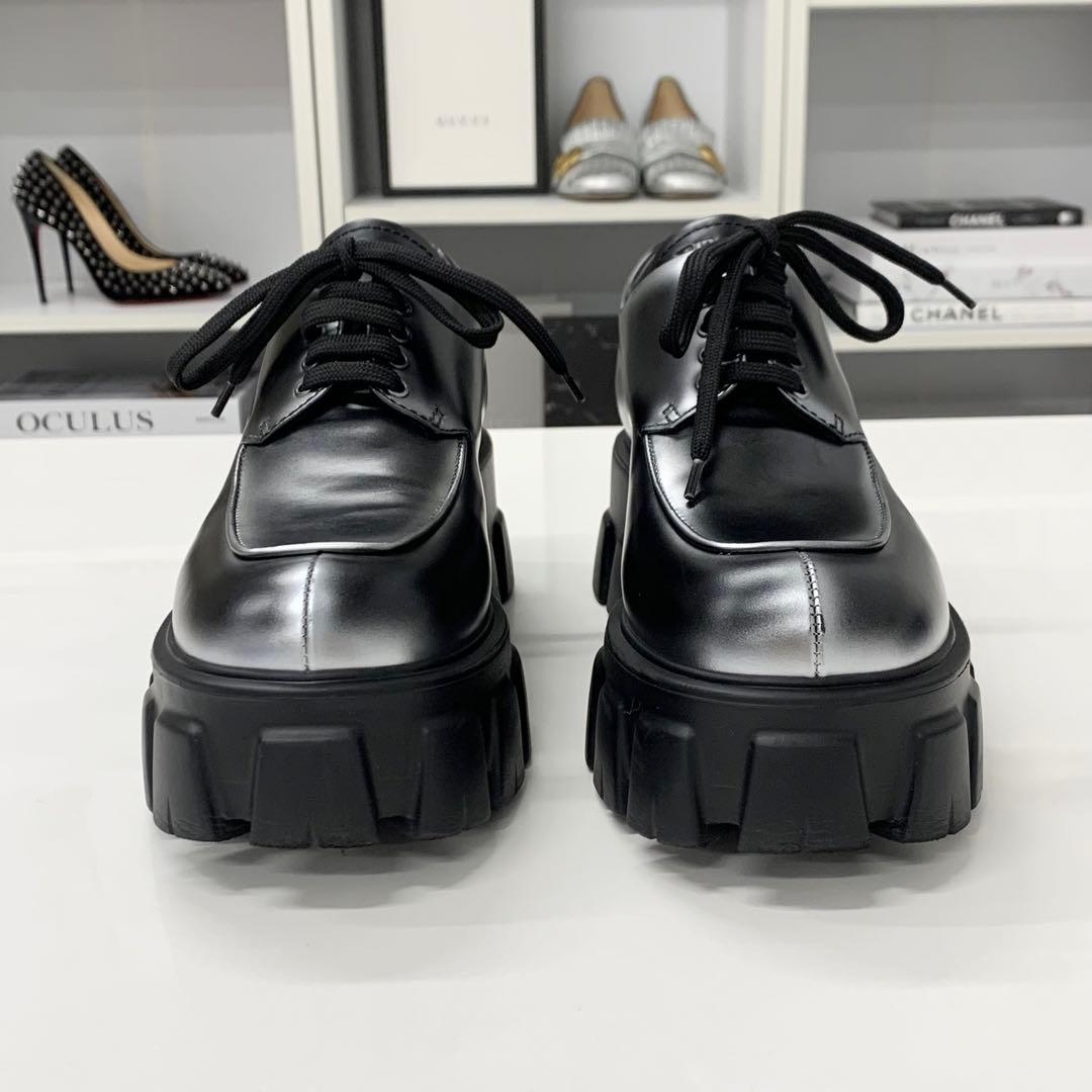 Prada Monolith Leather Logo Lace Up Shoes — view 4