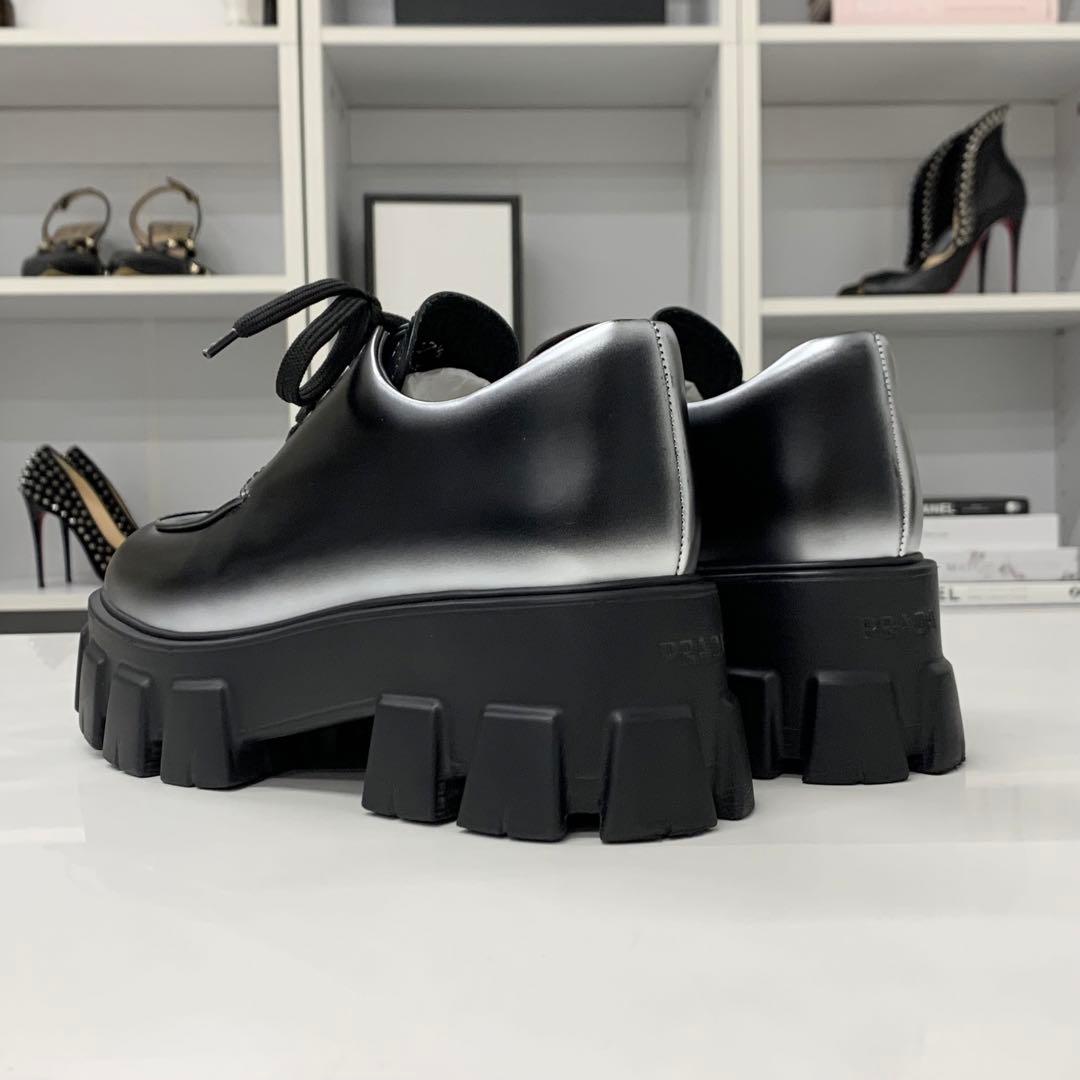 Prada Monolith Leather Logo Lace Up Shoes — view 5