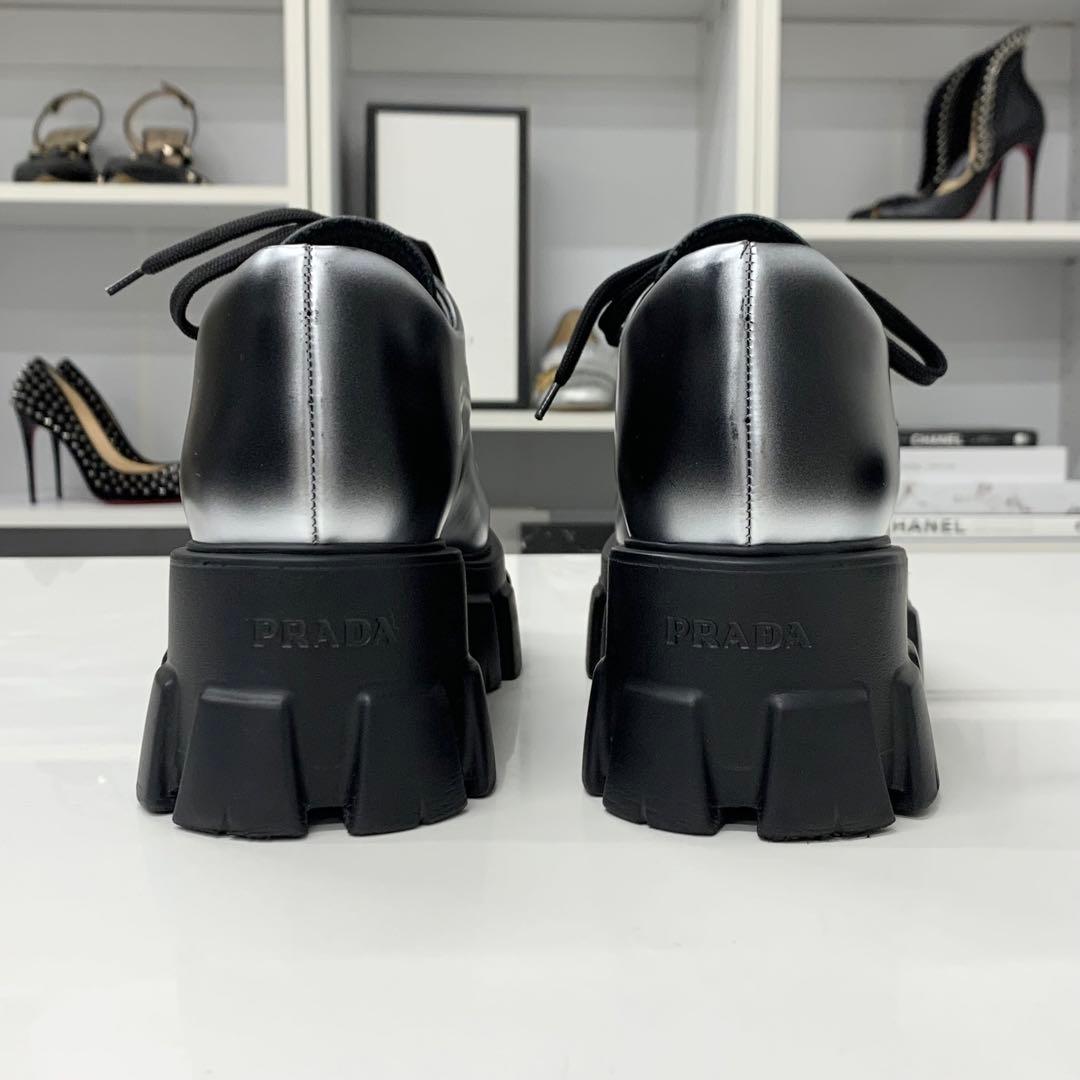 Prada Monolith Leather Logo Lace Up Shoes — view 6