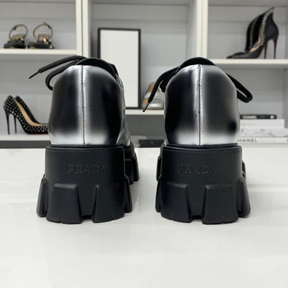 Prada Monolith Leather Logo Lace Up Shoes — view 6