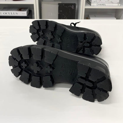 Prada Monolith Leather Logo Lace Up Shoes — view 7