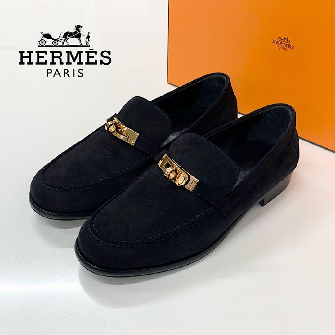 Hermes Destin Suede Kelly Loafers Black