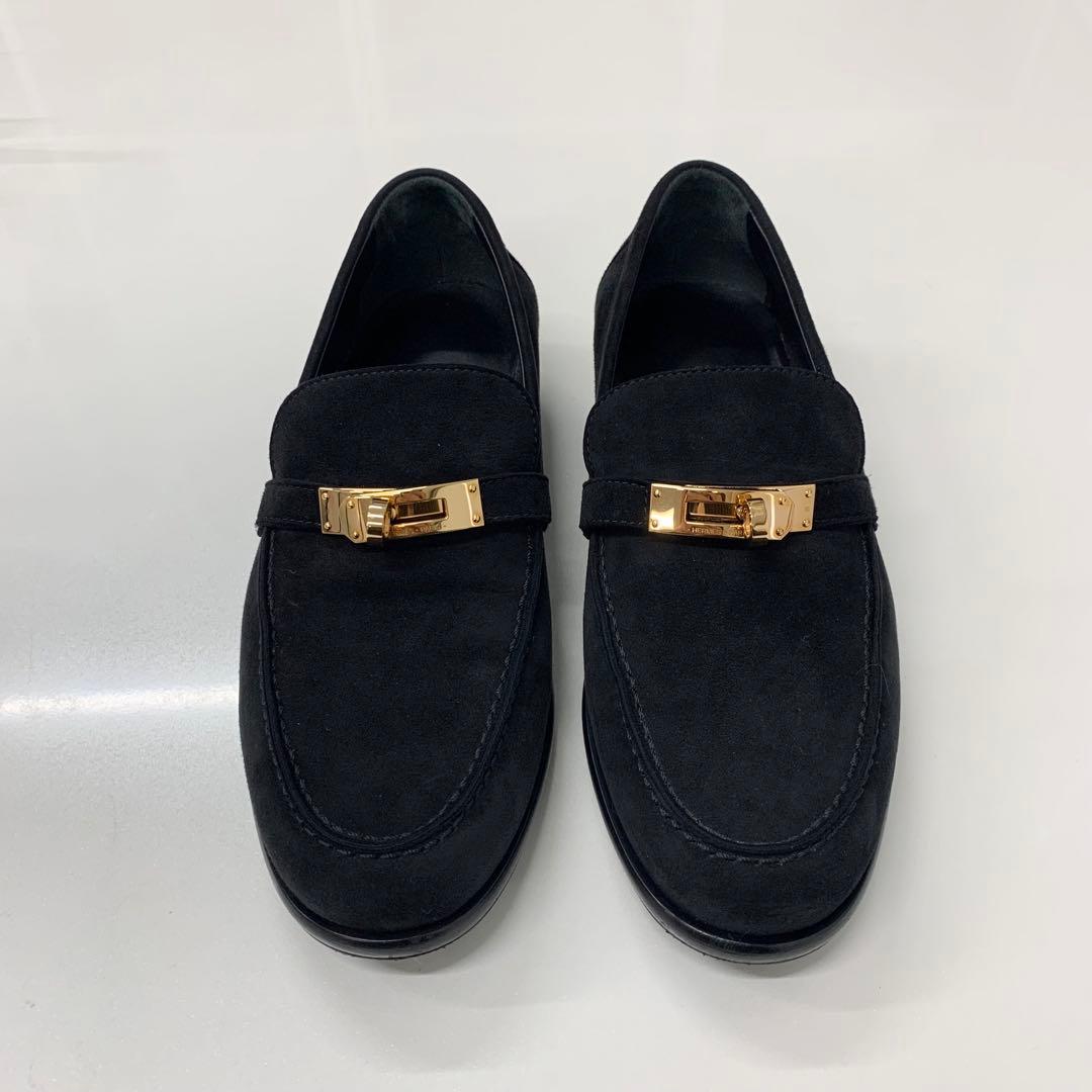 Hermes Destin Suede Kelly Loafers Black — view 2