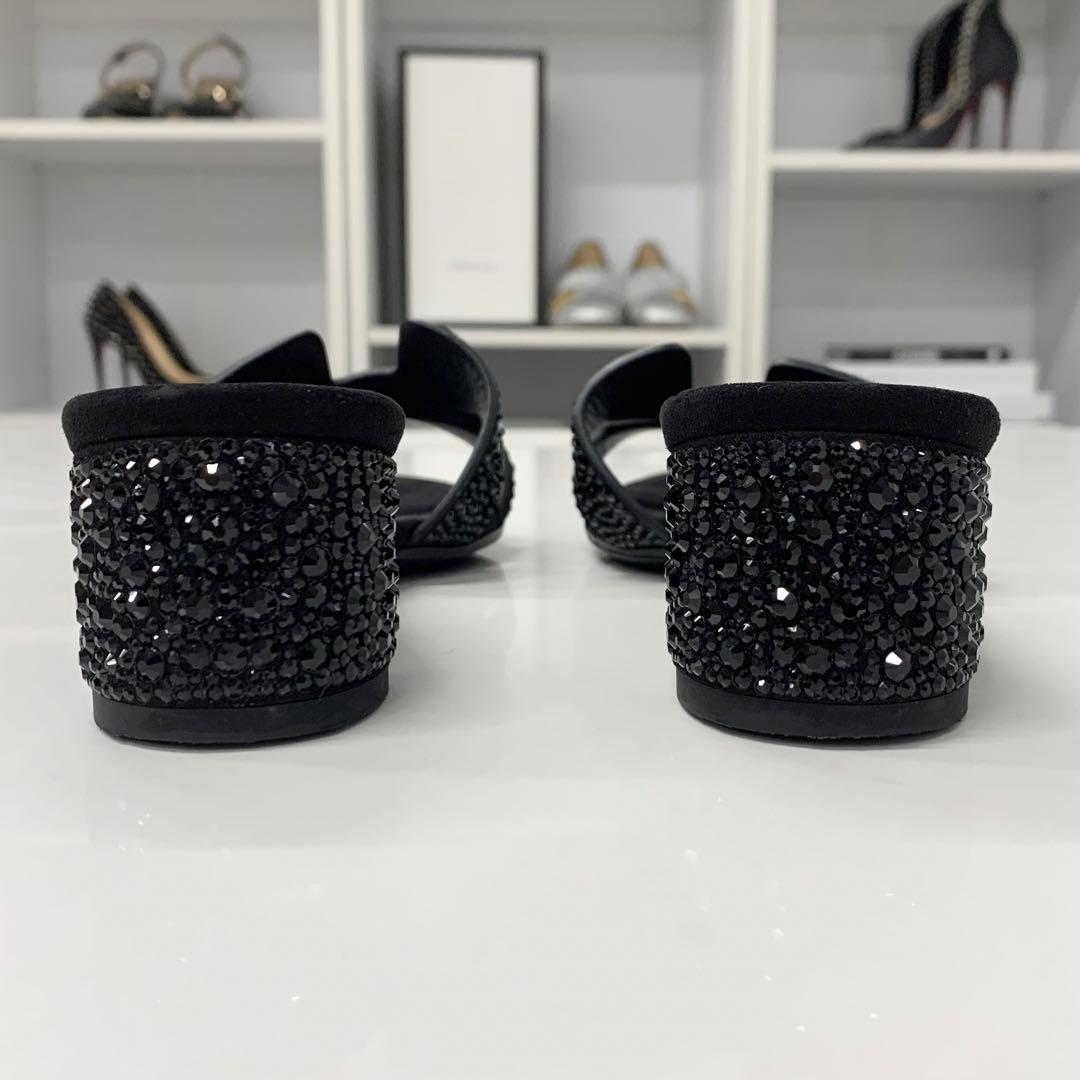 Hermes Oasis Leather Rhinestone Sandals Black — view 5