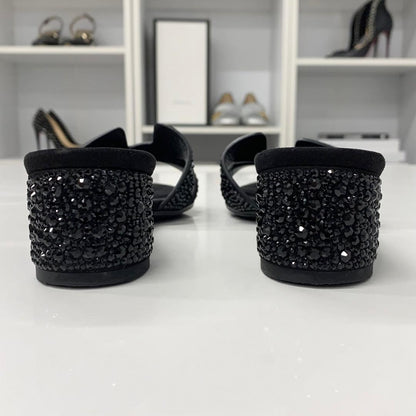 Hermes Oasis Leather Rhinestone Sandals Black — view 5