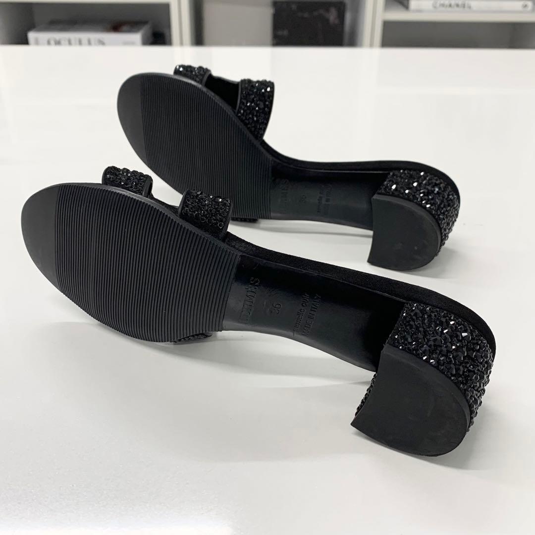 Hermes Oasis Leather Rhinestone Sandals Black — view 6