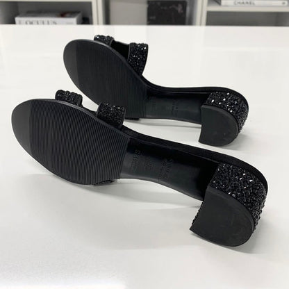 Hermes Oasis Leather Rhinestone Sandals Black — view 6