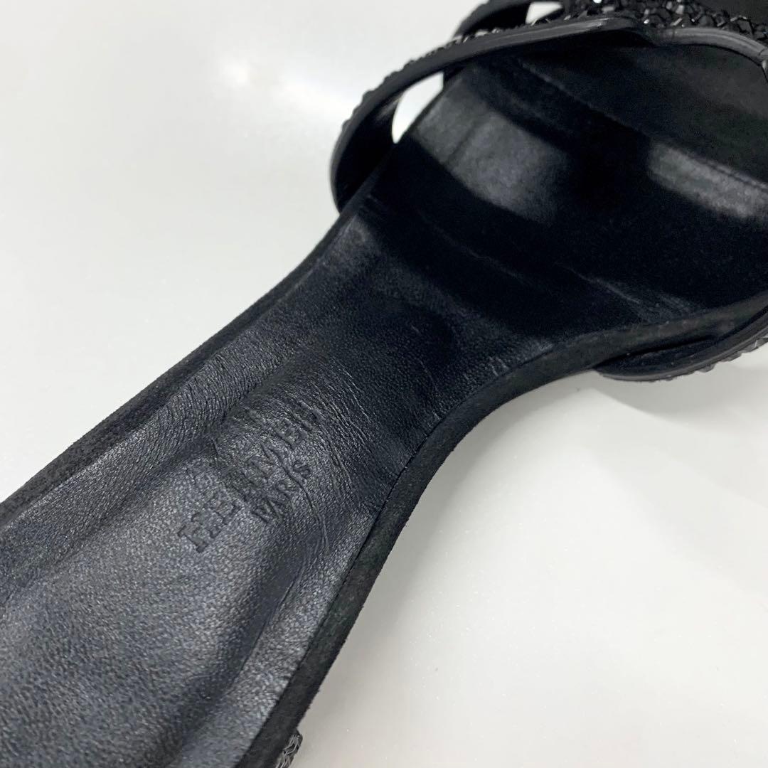 Hermes Oasis Leather Rhinestone Sandals Black — view 7