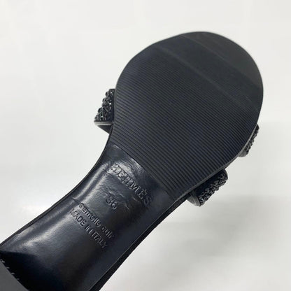Hermes Oasis Leather Rhinestone Sandals Black — view 8