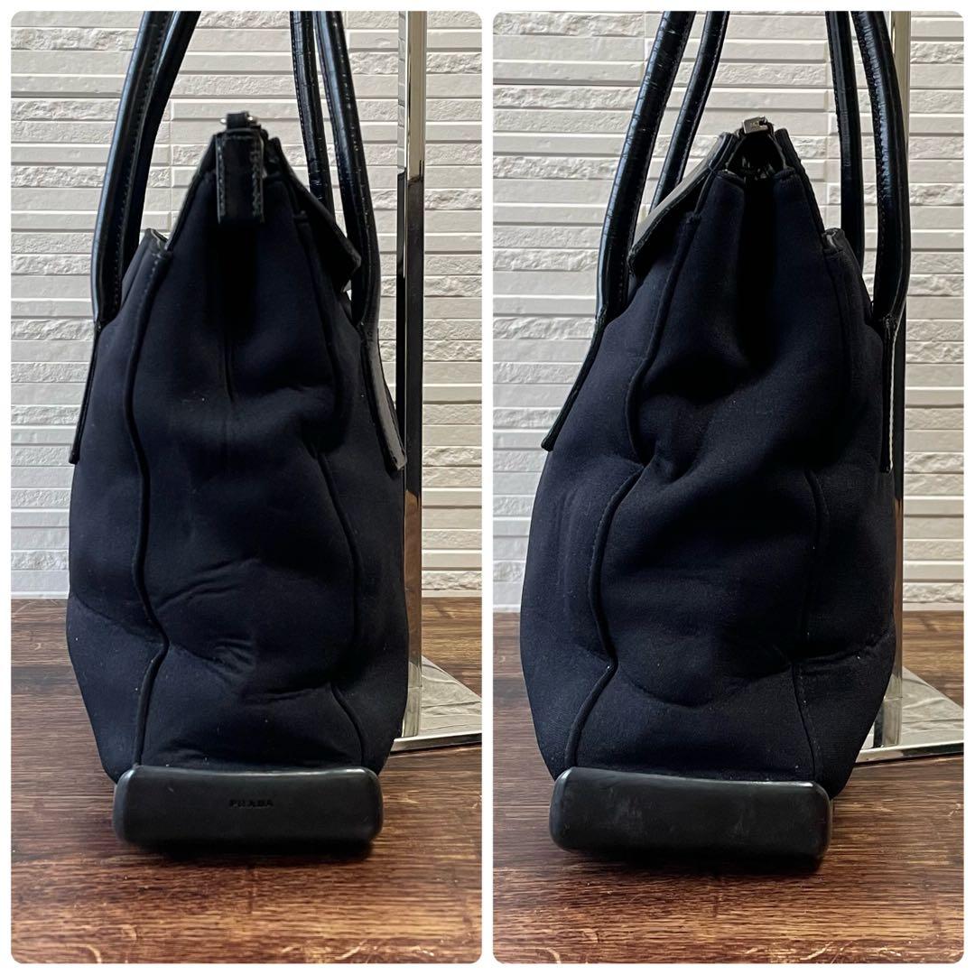 Prada Logo Cotton Leather Hand Shoulder Tote Black