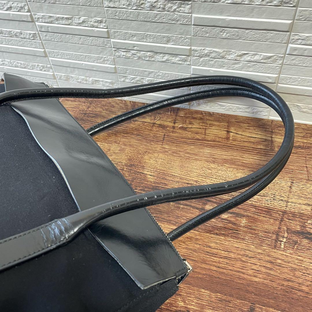 Prada Logo Cotton Leather Hand Shoulder Tote Black