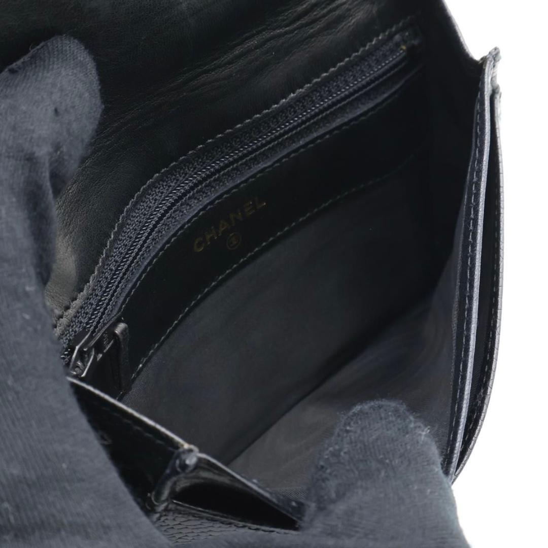 Chanel Jumbo CC Logo Bifold Wallet Caviar Leather Black Flap — view 3