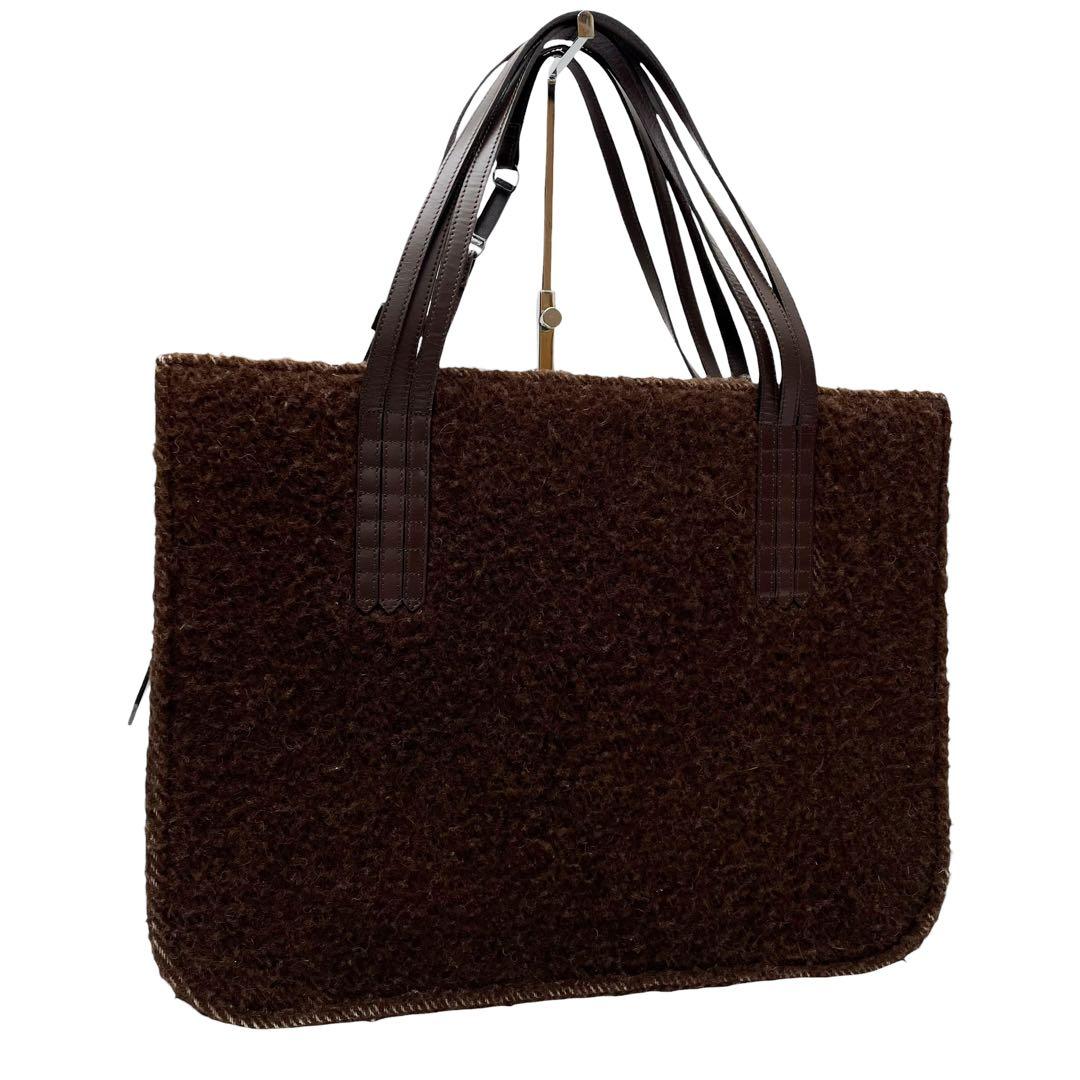 Chanel Boa Leather Logo Hand Tote Brown