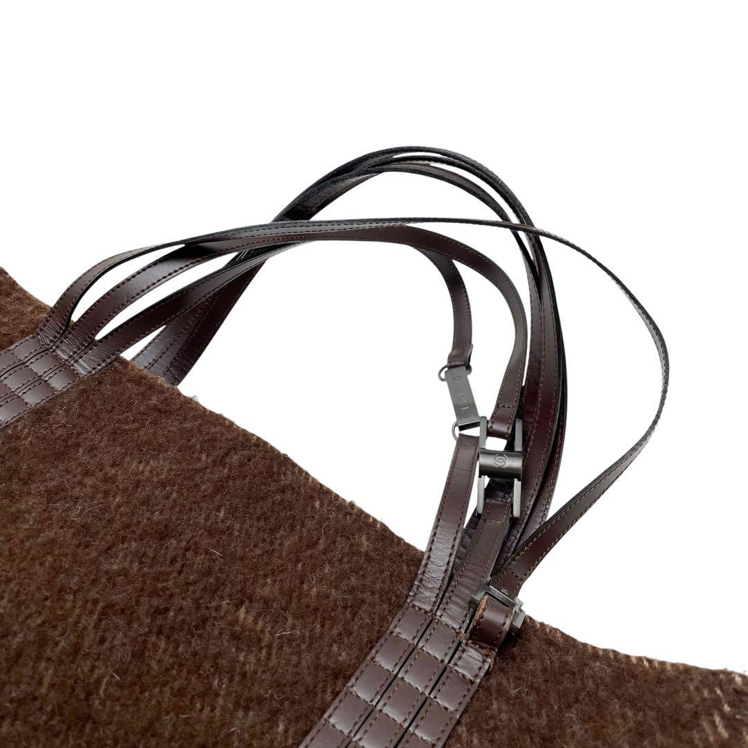 Chanel Boa Leather Logo Hand Tote Brown