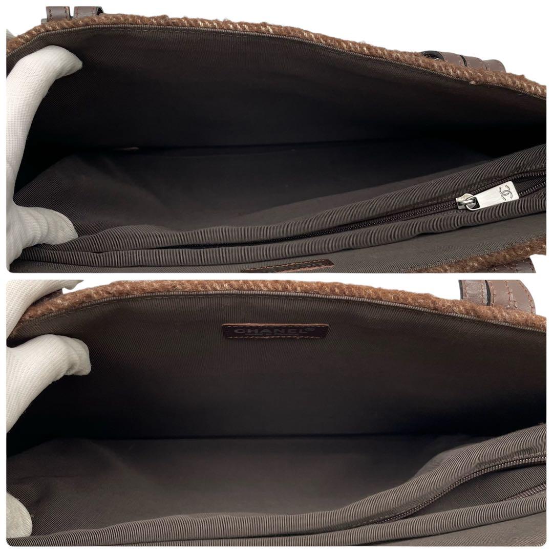Chanel Boa Leather Logo Hand Tote Brown