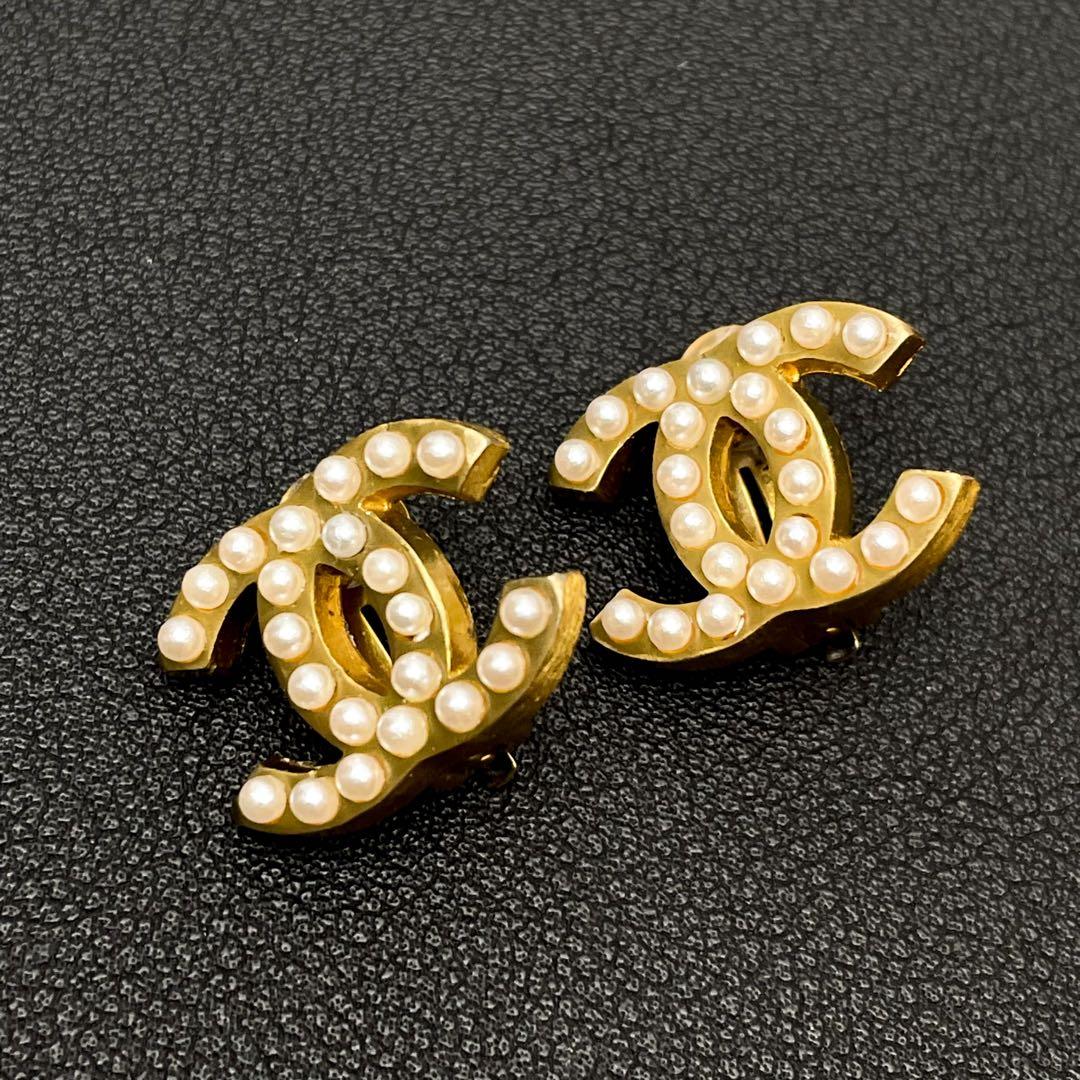 Chanel CC Logo Earrings Faux Pearl Icon Coco