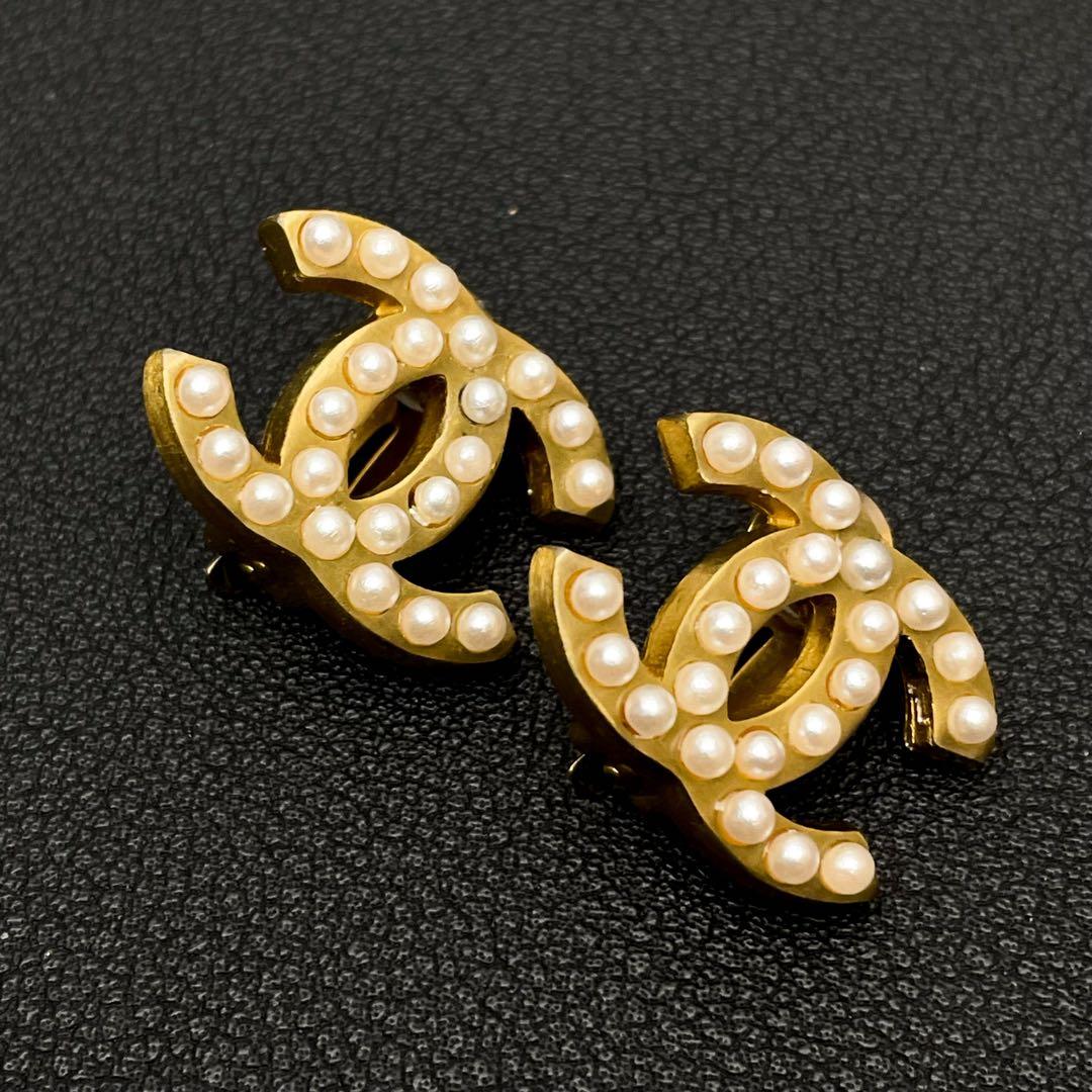 Chanel CC Logo Earrings Faux Pearl Icon Coco