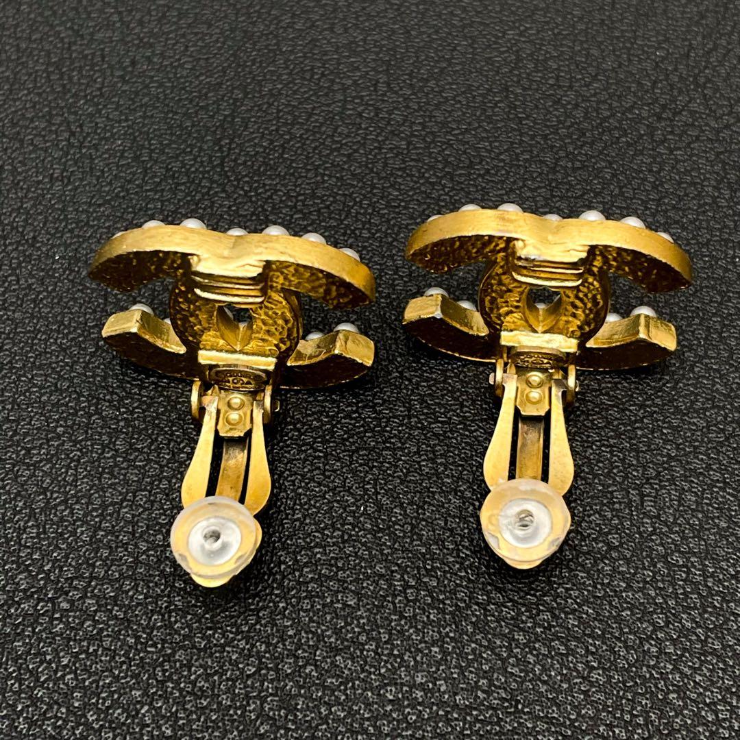 Chanel CC Logo Earrings Faux Pearl Icon Coco