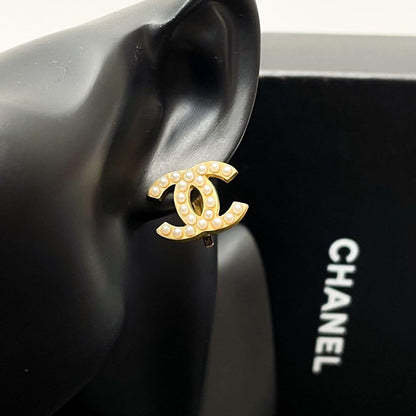 Chanel CC Logo Earrings Faux Pearl Icon Coco