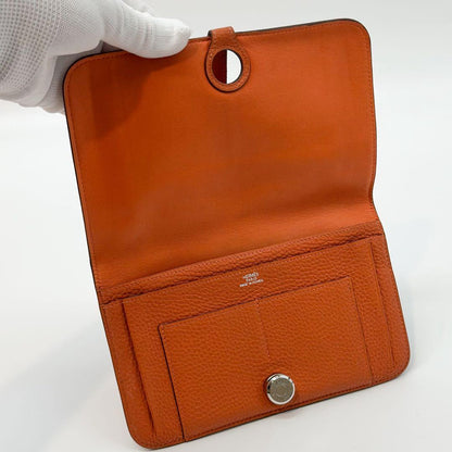 Hermes Dogon GM Orange Bifold Taurillon Clemence Wallet