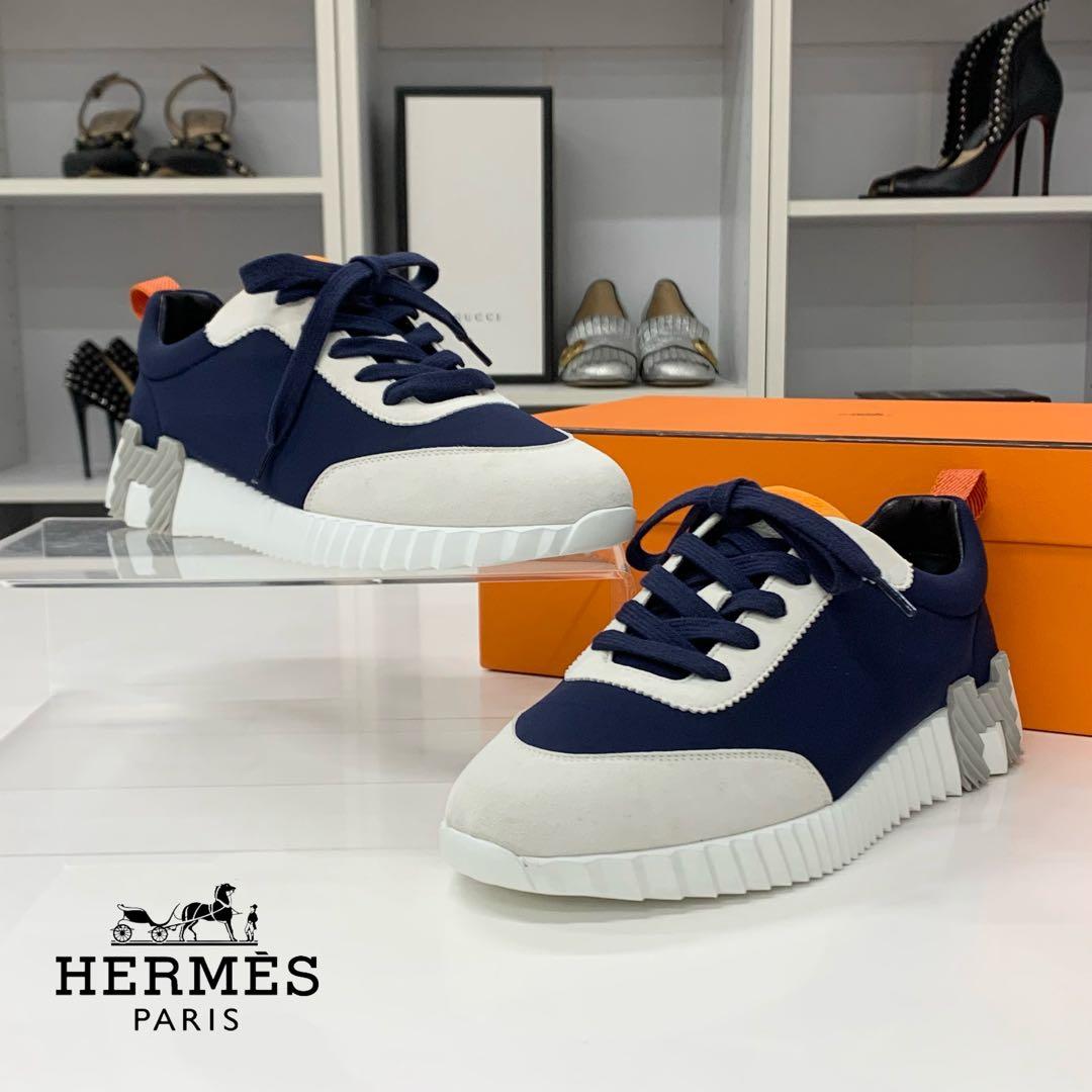 Hermes Bouncing Fabric Suede Sneakers Navy Gray