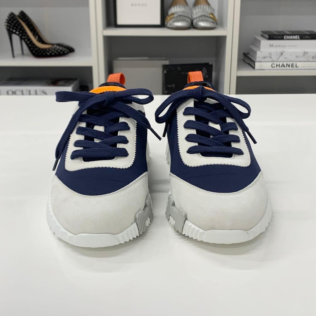 Hermes Bouncing Fabric Suede Sneakers Navy Gray — view 4