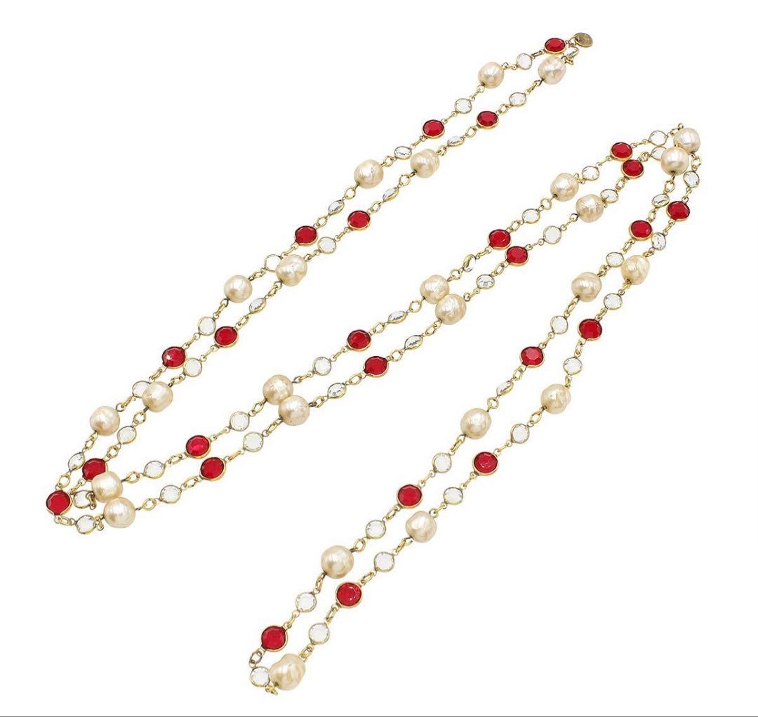 Chanel Faux Pearl Line Stone Necklace — view 2