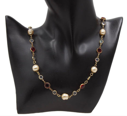 Chanel Faux Pearl Line Stone Necklace — view 3