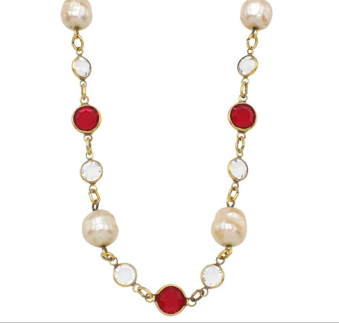 Chanel Faux Pearl Line Stone Necklace — view 4