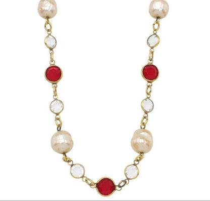 Chanel Faux Pearl Line Stone Necklace — view 4