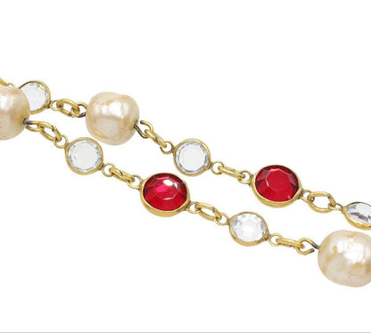 Chanel Faux Pearl Line Stone Necklace — view 5